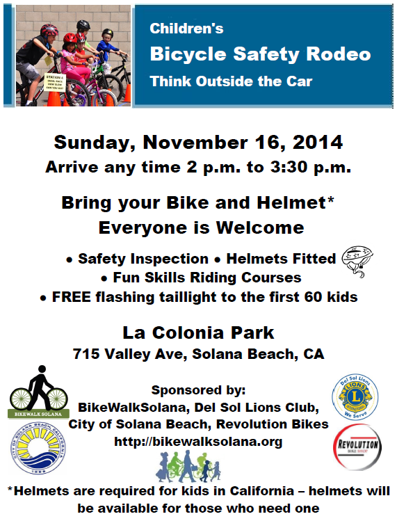 Kids Bike Safety Rodeo, Sunday November 16, 2-4 pm